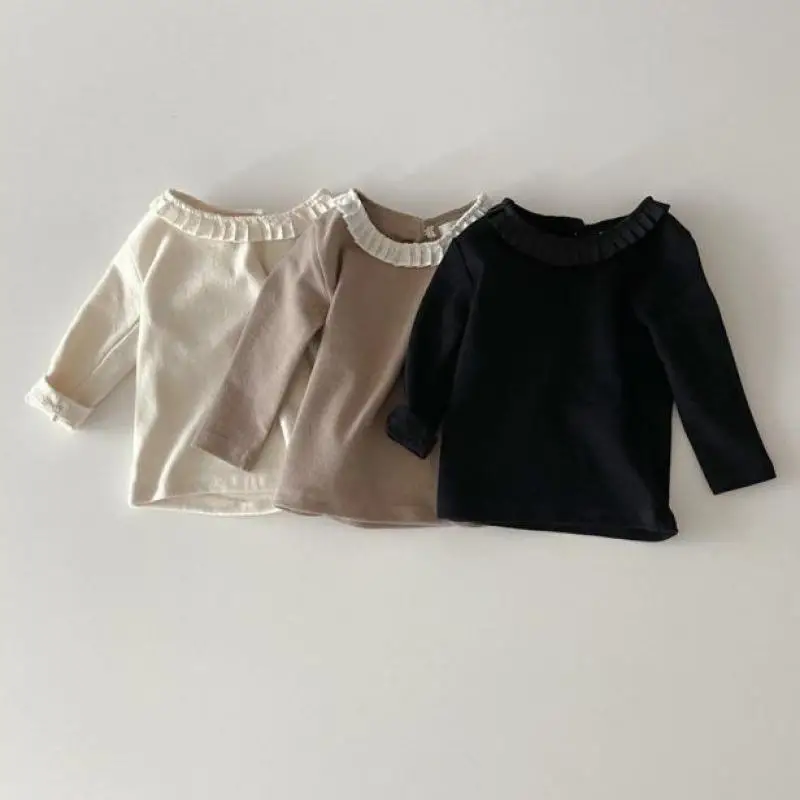 

Демисезонные новые детские хлопковые блузки с воротником с оборками для девочек 0-24 мес.