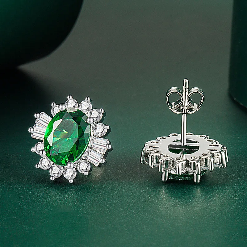 

Elegant Flower Shaped Zircon Stone Stud Earrings Green Crystal Earring For Women Sweet Party Birthday Christmas New Year Jewelry