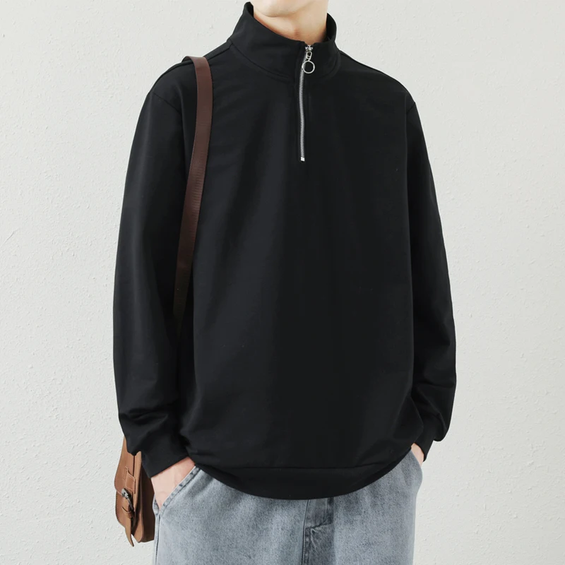 

Свитер мужской однотонный с воротником-хомутом, модный Повседневный пуловер свободного покроя на молнии, дышащий Топ, уличная одежда, осень