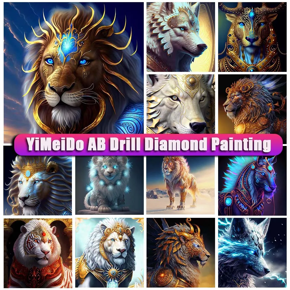 

YIMEIDO Zipper Bag AB Diamond Painting Animals Lion 5D DIY Full Diamond Mosaic Wolf Rhinestone Embroidery Picture Home Decor
