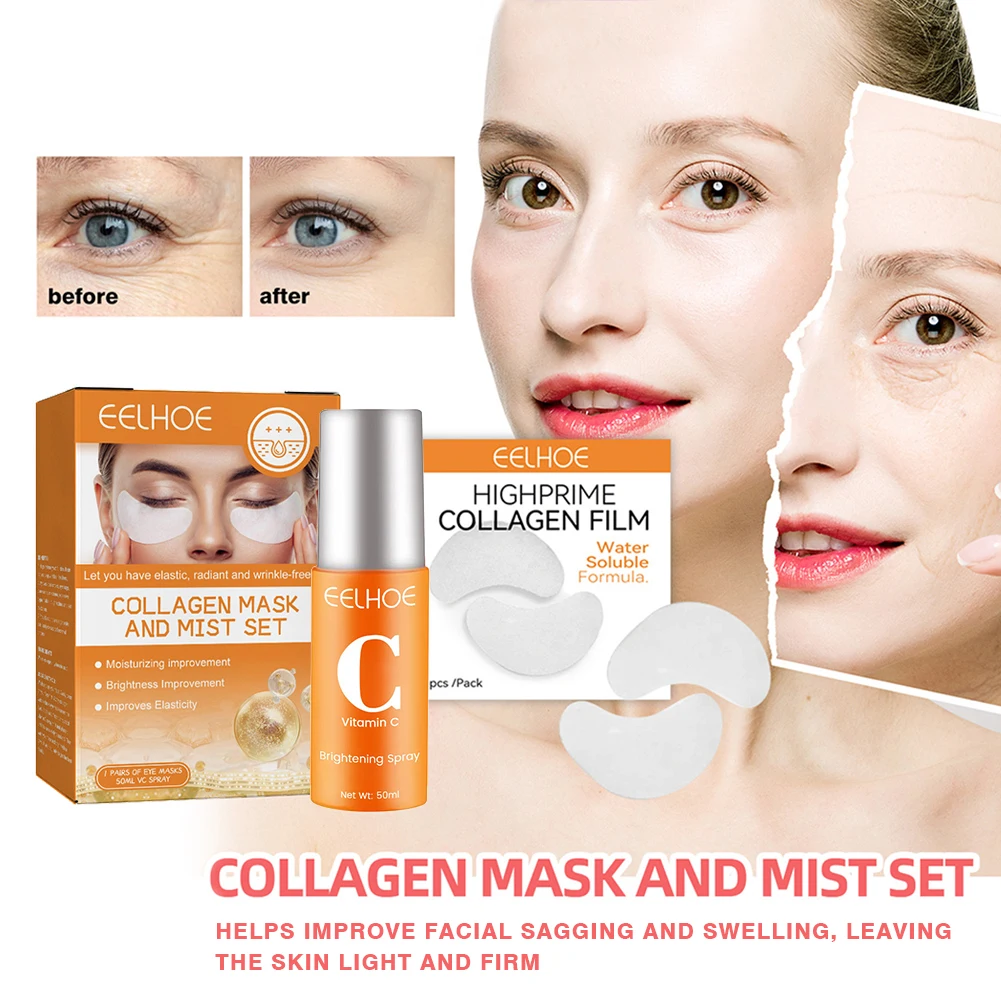 

Anti-aging Collagen Mask Spray Set Fades Eye Bags Face Care Suit Skin Lifting Firming Mask VC Serum Kits for Women Men