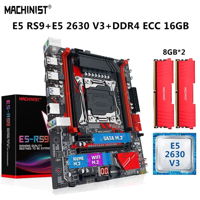 MACHINIST E5 RS9 Motherboard LGA 2011-3 Set Kit  Xeon E5 2630 V3 CPU Processor 16G=8Gx2 DDR4 ECC RAM Combo SATA NVME M.2 USB 3.0 1