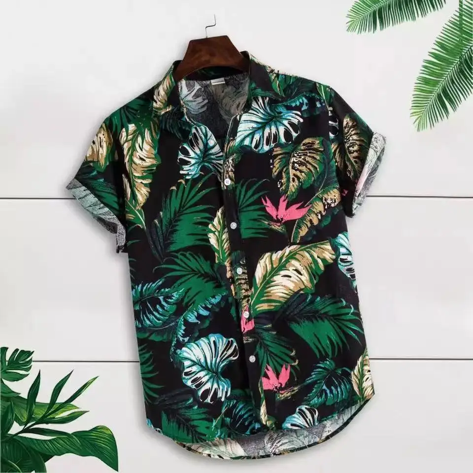 

2023 Hawaiian Men's Short Sleeve Shirts Printed Button Tops Ethnic Style Shirt for Men Casual Beach Oversized Vintage Shirts Top