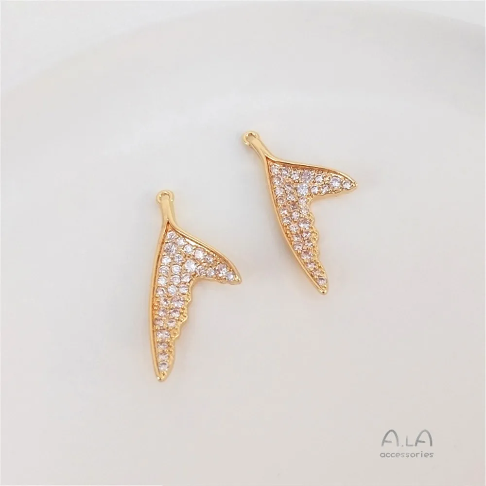 

14K Gold Filled Plated Miniature beauty fish tail whale tail pendant Handmade pendant DIY necklace earring pendant