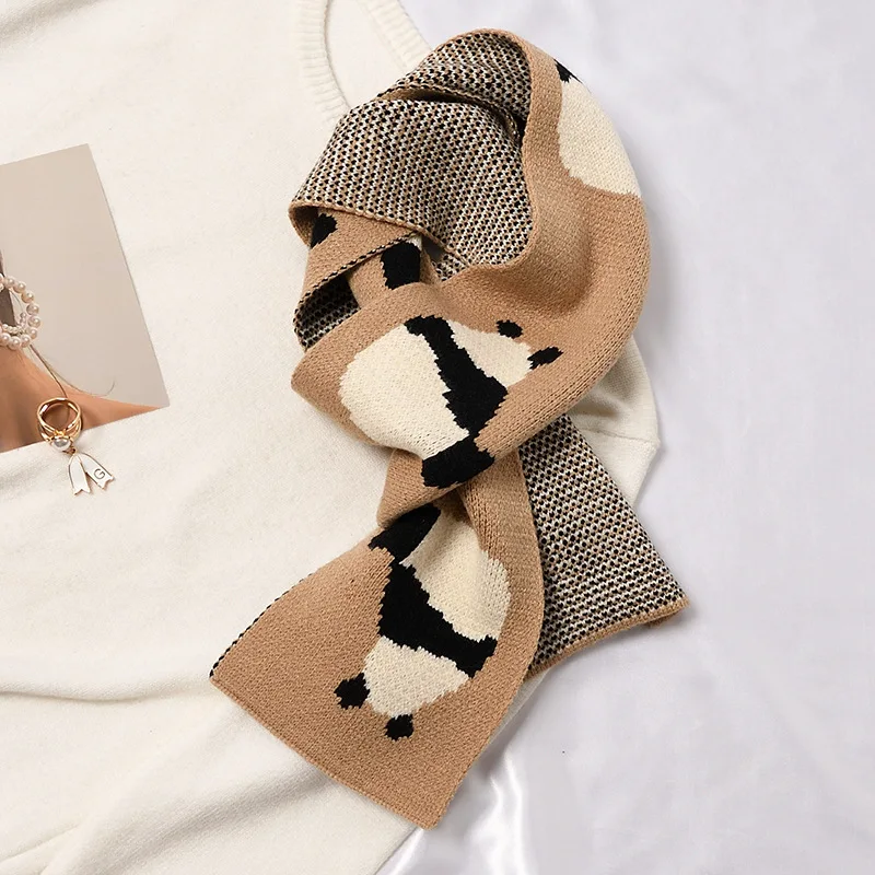 

Зимний осенний Модный женский вязаный шарф, повседневные Теплые универсальные маленькие шарфы с рисунком животных панды, новинка 2022