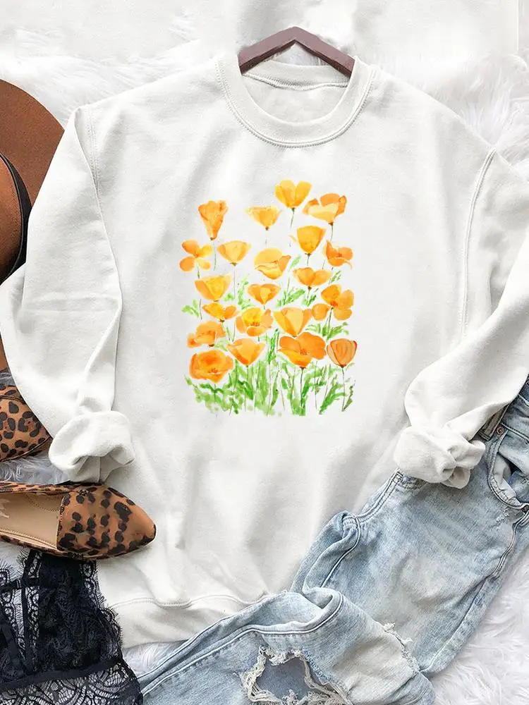 

Женский свитшот с цветочным принтом, милый Повседневный пуловер, свитшот с графическим принтом 90-х годов для осени и весны