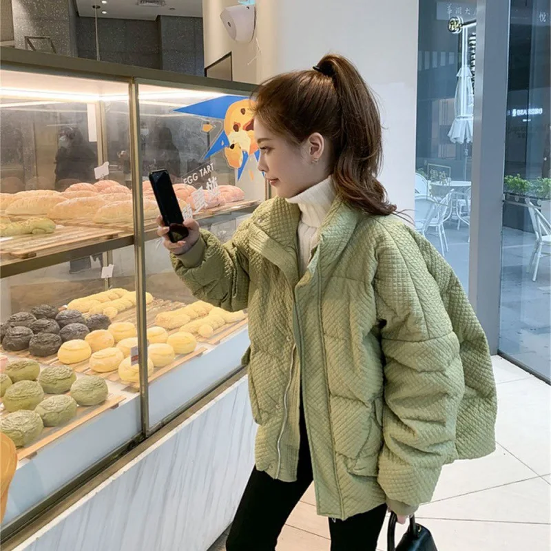 Pressed Pleated Stand Collar Down Jacket Women's Winter New Loose Cotton Jacket White Duck Down Short Section Warm Bread Clothes