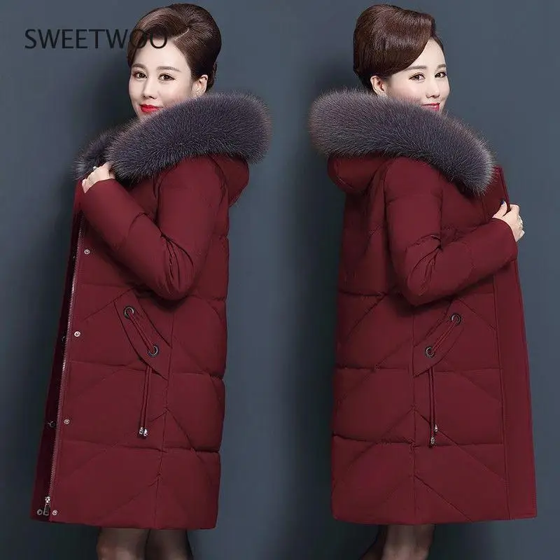 2020 New Winter Women's Jacket Long Coat Fur Collar Hooded Parka Overcoat Thick Warm Cotton Padded Jacket Outwear  Tide