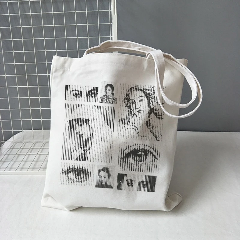 Blurry Female Statue Print Canvas Bag Casual Big Capacity Punk Aesthetic Up Kpop Shopper Bag Gothic Casual Women Shoulder Bag