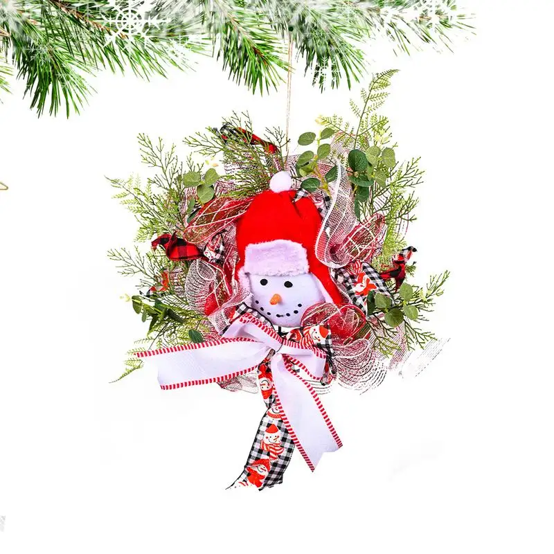 

Christmas Wreath Snowman Artificial Snowman Branches Leaf Wreath Hangable Decorative Garland For Wall Door Party Fireplace