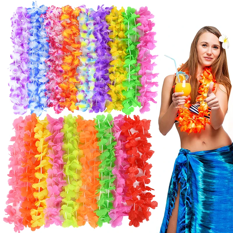 

5-10pcs Hawaiian Wreath Hawaiian Party Decoration Garland Artificial Necklace Hawaii Flowers Spring Party Beach Leis Bracelet