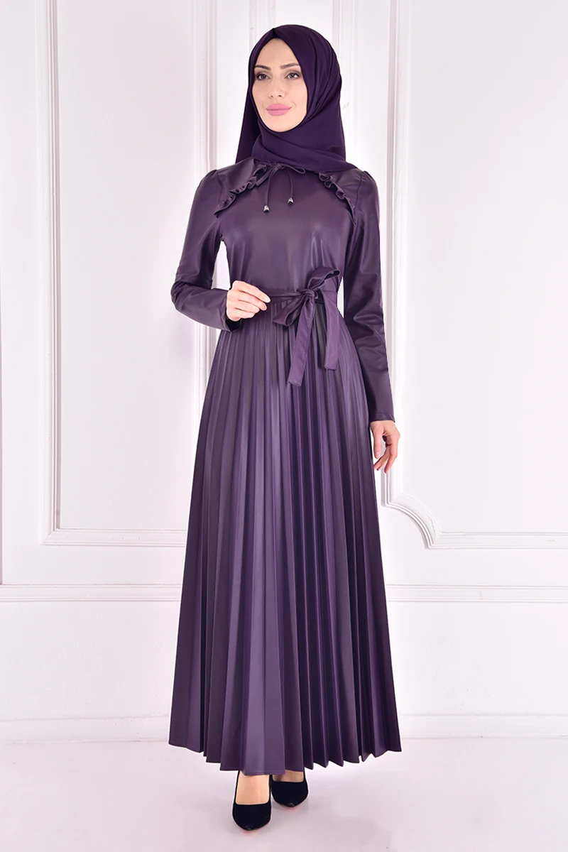 Кожаное платье, фиолетовые дамские пальто, зимняя женская одежда, пушистое пальто, Женское зимнее мусульманское пальто комплекты для мусул...