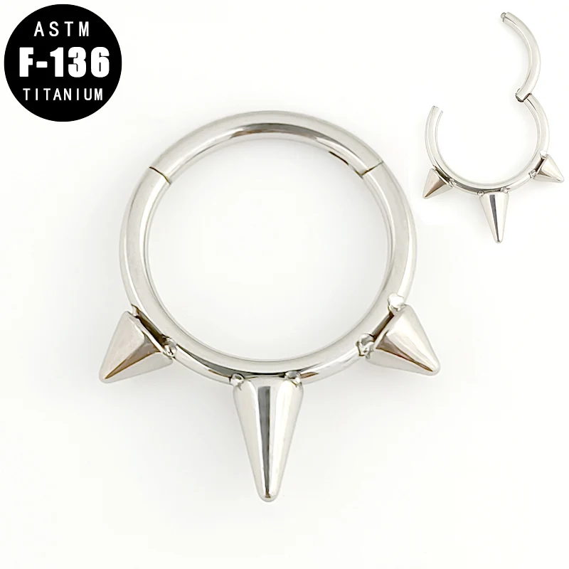 

ASTM F136 Titanium Nose Ring Piercing Septum Clicker Spikes Hinged Segment Hoop Ear Tragus Helix Daith Earrings for Women