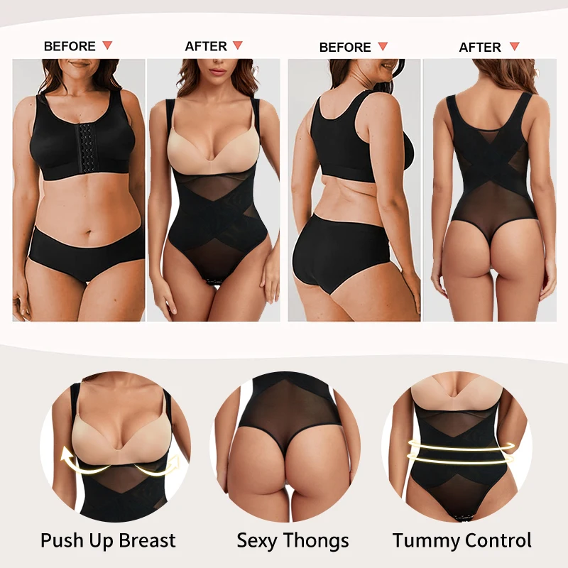 Shapewear Bodysuit For Women Tummy Control Butt Lifter Body Shaper Invisible Under Dress Slimming Strap Thong Underwear Seamless