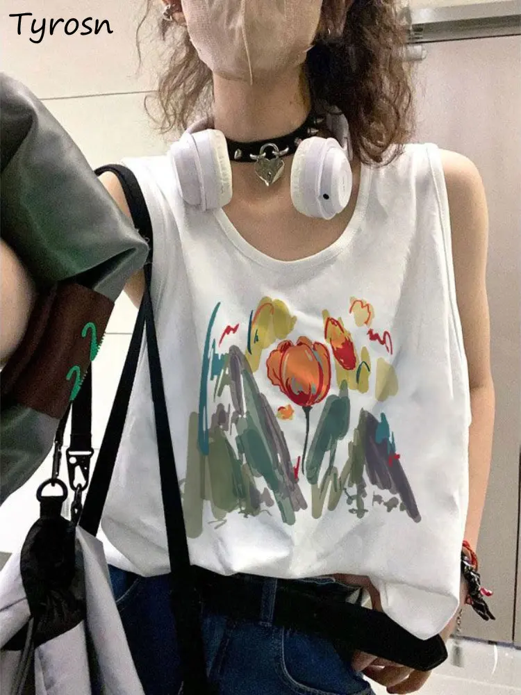 

Tanks Women Sexy Simple Sleeveless Daily Sporty Causal Loose Design Print All-match Korean Style Students Summer Creativity Cozy