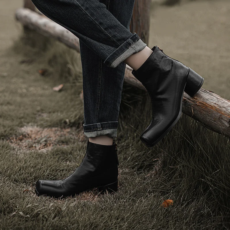 Женские ботильоны зимняя обувь на массивном каблуке винтажные женские зимние