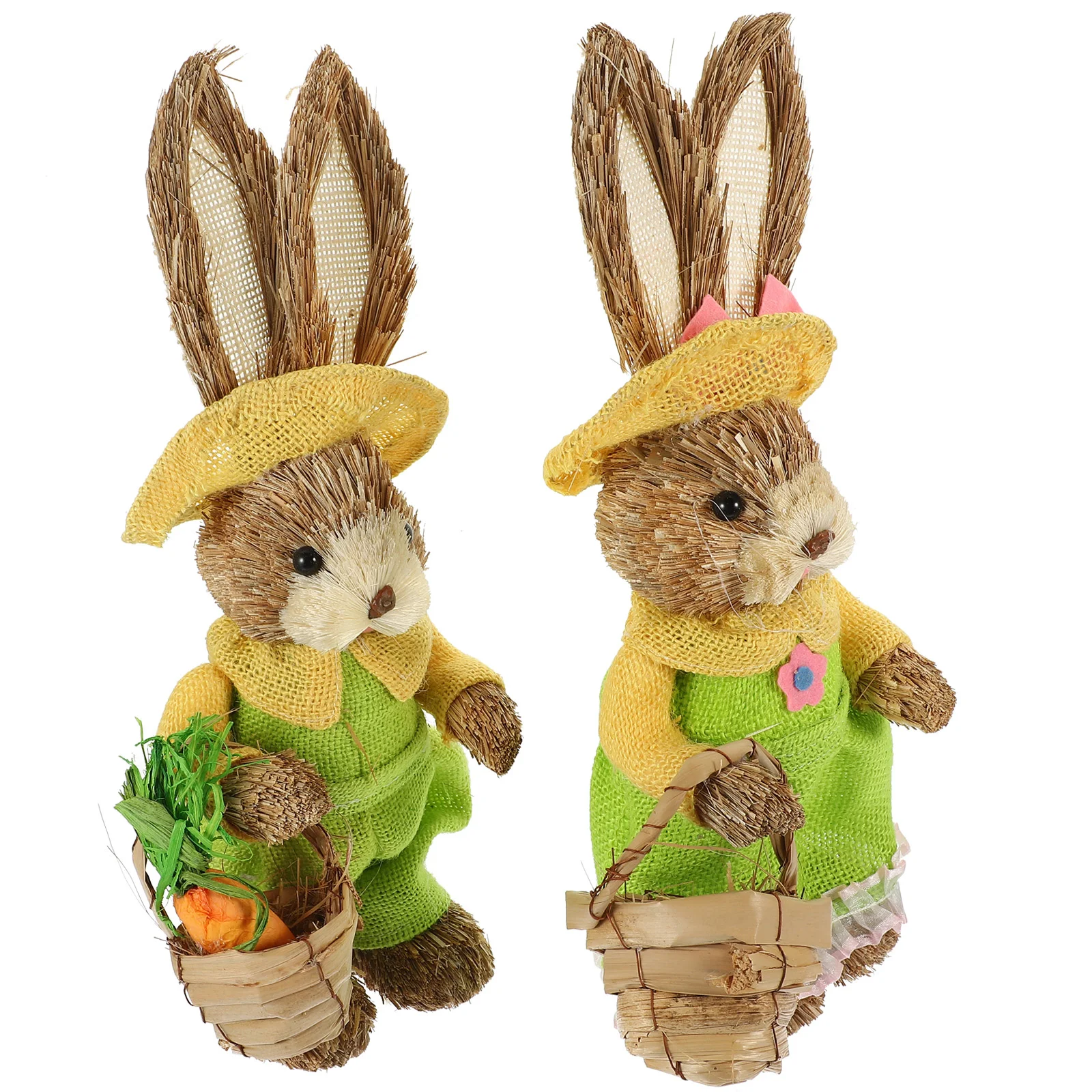

2 Pcs Handmade Straw Rabbit Decoration Spring Table Decorations Desktop Ornaments Small Adorn Tiny Statues Model