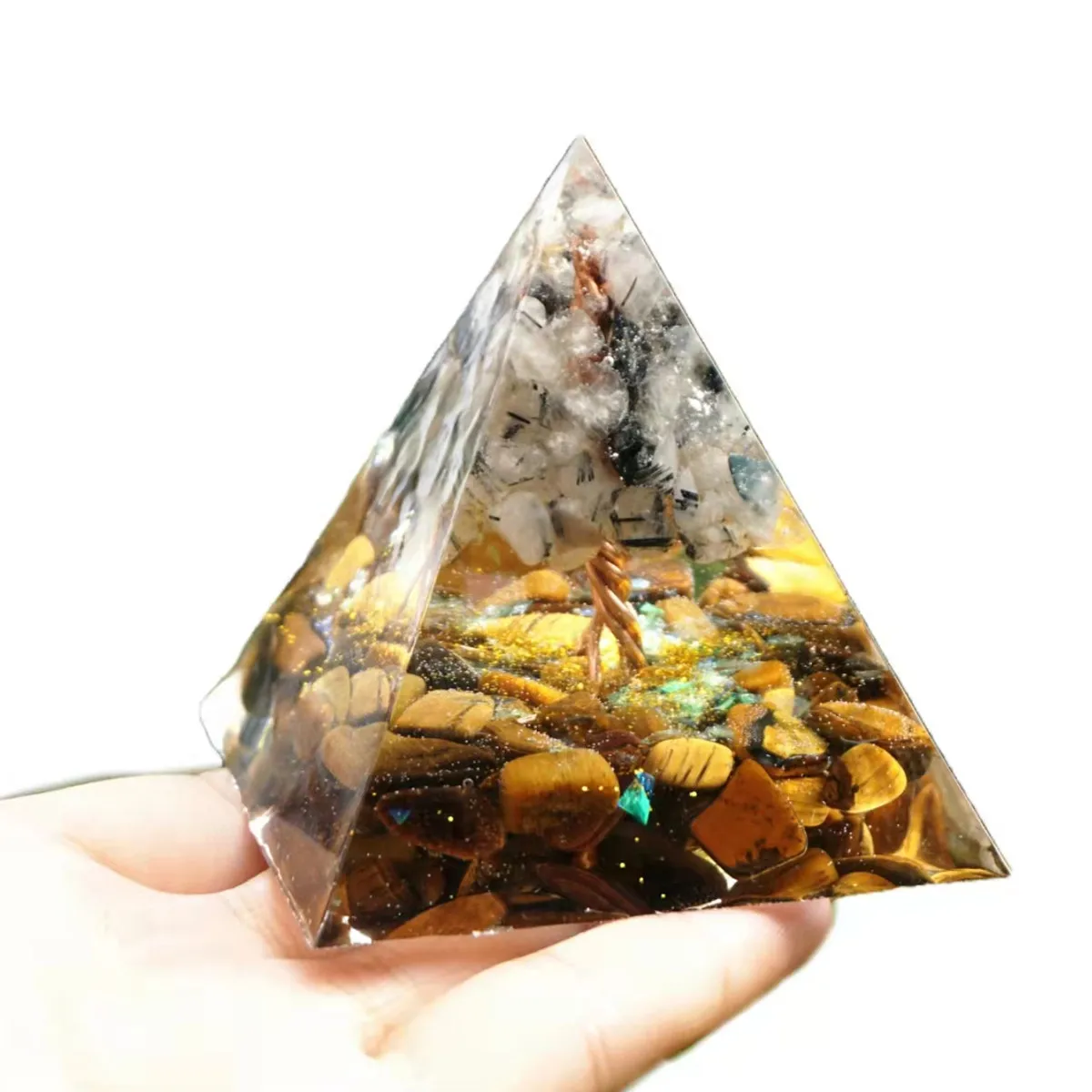 

Tree of Life Orgonite Pyramid Black Rutilated Quartz With Tiger Eye Reiki Energy Healing Orgone Pyramide