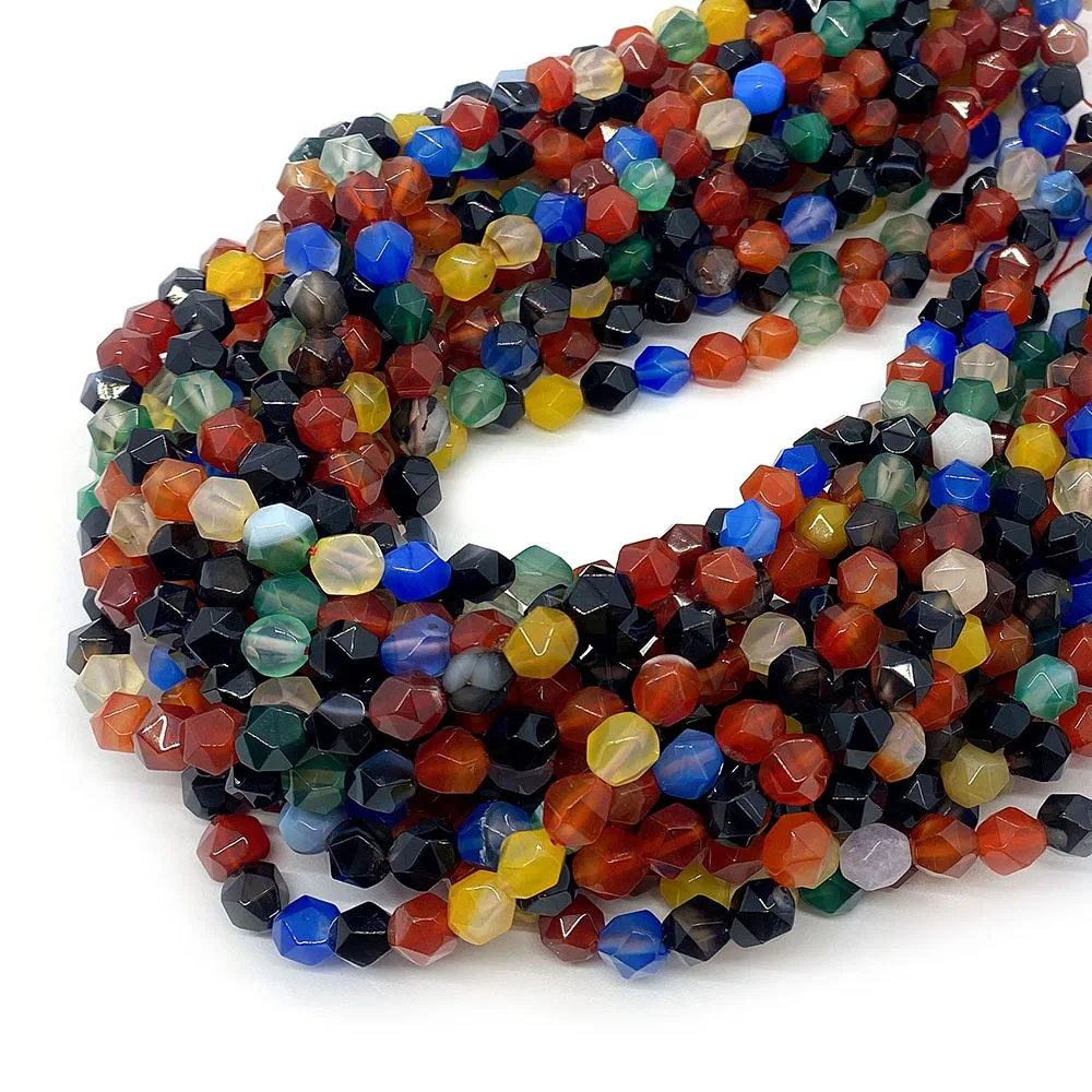 

Color Agate Natural Stone Necklace Bead 6mm 8mm 10mm Agate Bead Faceted Bracelet Beads for Jewelry Making DIY Earrings Accessory