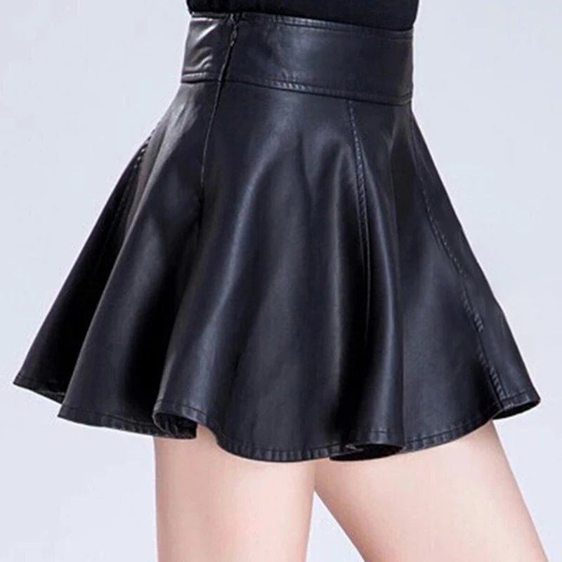 2022 summer new Korean version skirt washed PU leather skirt A-line skirt high waist leather skirt anti-peeping pleated skirt