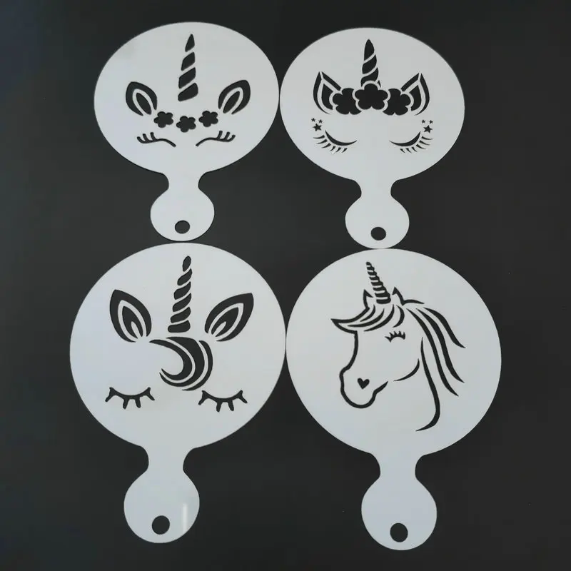 

4pcs/set Unicorn Coffee Stencils Painting Template Latte Art Cookie Cupcake Milk Cappuccino Mold Barista Accessories