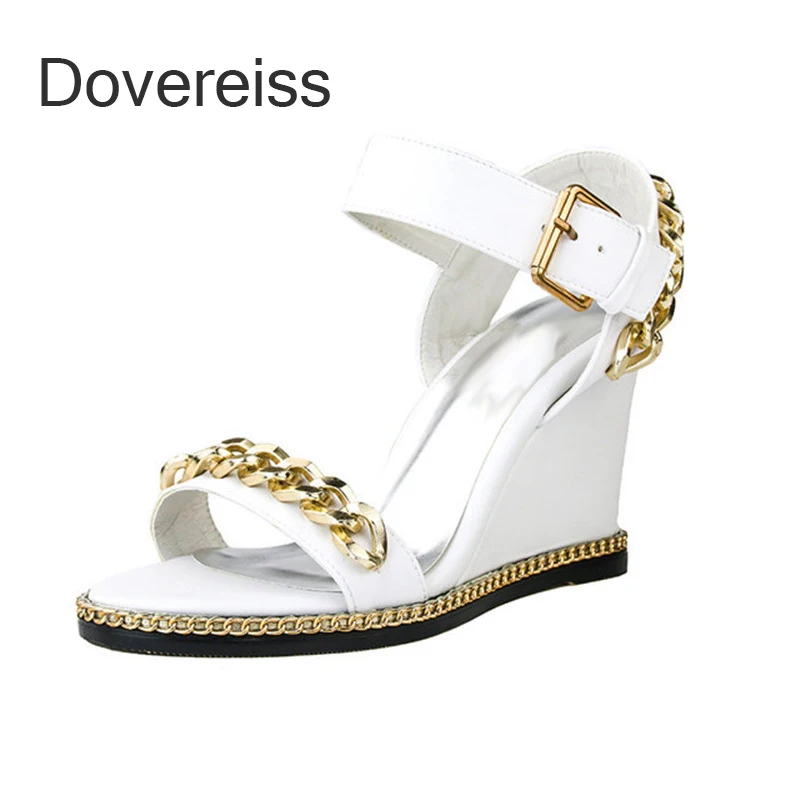 

Dovereiss 2022 Fashion Wedges Sandales Metal Chain White Waterproof WomenSummer New Sexy Buckle Party Shoes 41 42 43 44 45 46 47