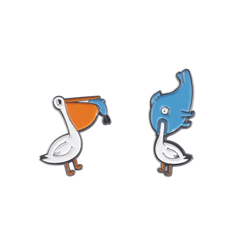 

New Animal Alloy Jewelry Creative Cartoon White Goose Bite Fish Shape Drip Oil Badge Spot Wholesale And Retail Lapel Pins