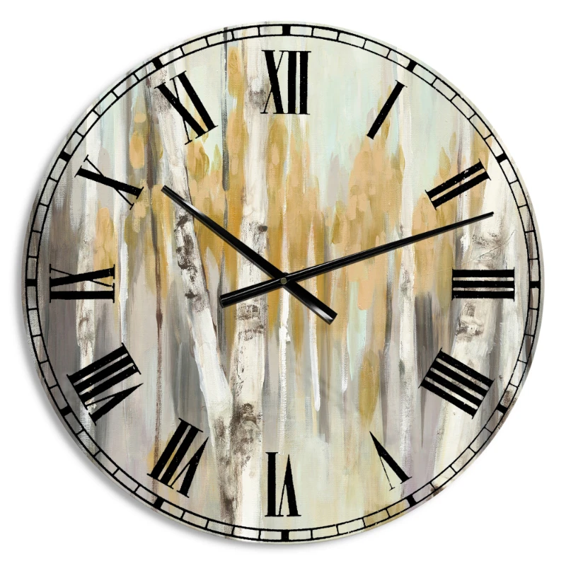 

'Silver and Yellow Birch Forest' Farmhouse wall clock