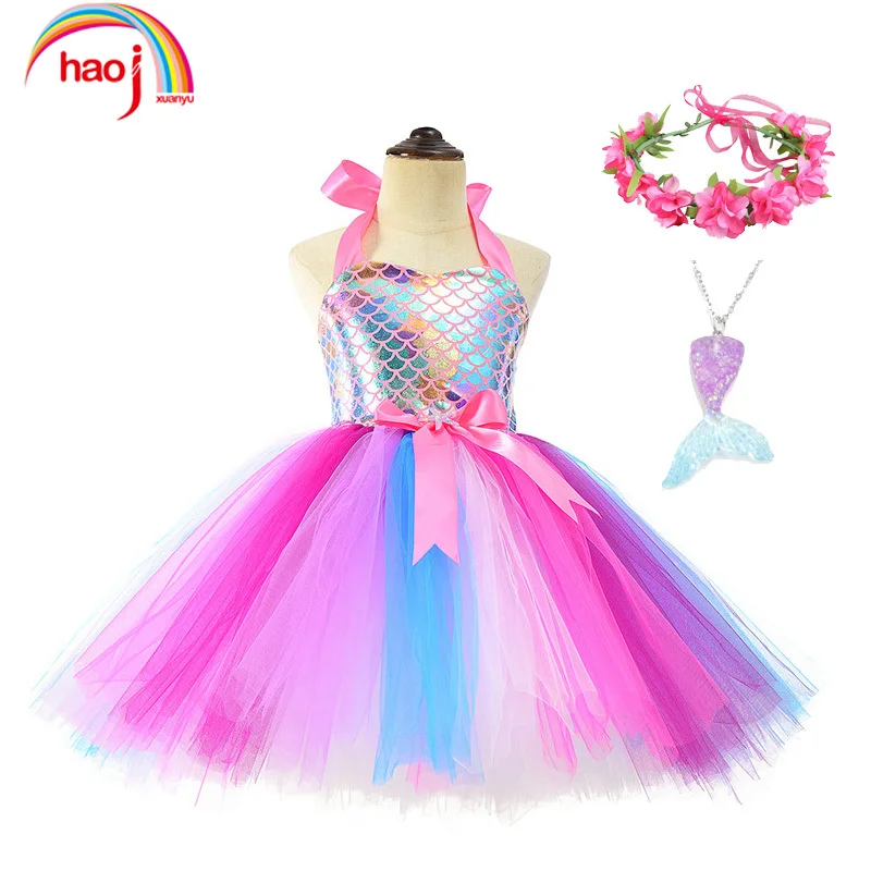 

Платье для девочек, платье принцессы на день рождения, платья для девочек с морскими звездами, косплей, Детский Костюм Русалки на Хэллоуин, н...