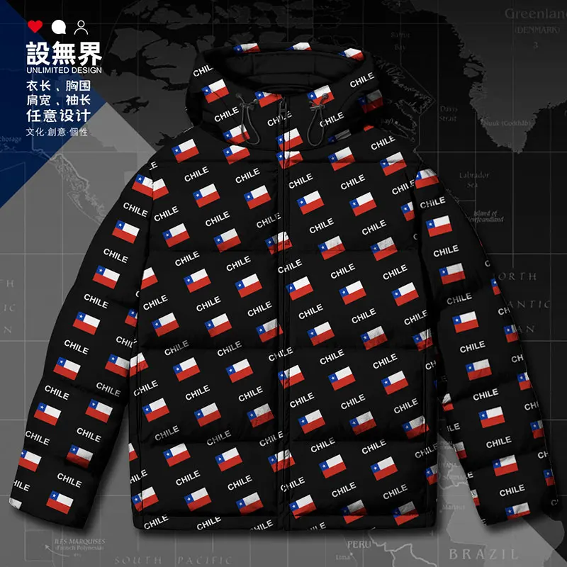 Куртка на белом утином пуху с флагом Чили CHL утепленная модная уличная удобная