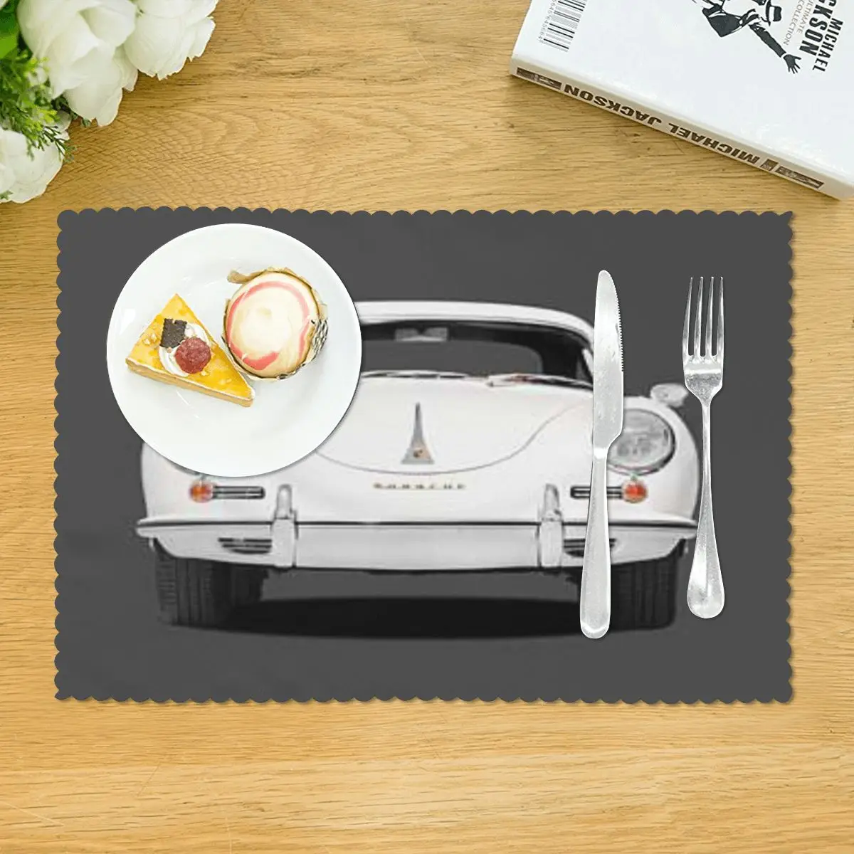 Классический спортивный автомобиль Марк Роган 356b, прозрачная обеденная тарелка, коврик, четыре листа, подставка для стола, кухонный декоративный стол
