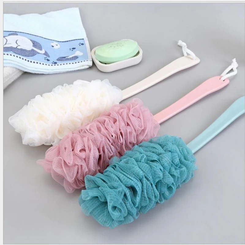 

Shower Brush Exfoliating Scrubber Soft Shower Long Handle Hanging Mesh Back Body Bath Shower Scrubber Brush Sponge for Bathroom