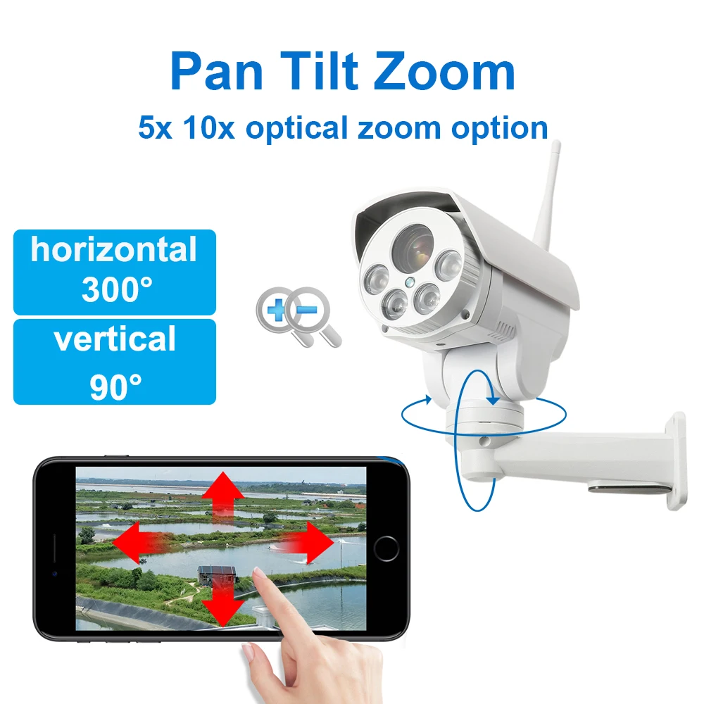 Дешево Беспроводная уличная цилиндрическая IP-камера CamHipro, Wi-Fi, PTZ, автоматическое отслеживание, 5-кратный 10-кратный оптический зум, 5 Мп, ИК, с SD-карто...