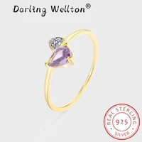 new fashion 18k gold amethyst heart original sterling silver couple ring for women purple love irregular engagement gift jewelry
