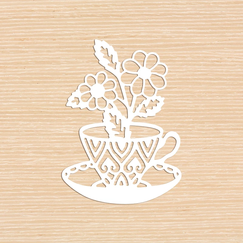 Цветок в кофейной чашке режущий штамп сделай сам металлический Скрапбукинг