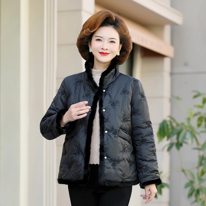 2022 New Long Winter Middle-aged Women Jacket Embroidery Warm Thick Cotton Coat Female Casual Woman Parkas
