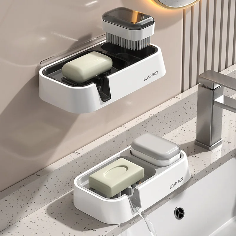 

Self Draining Soap Holder Wall Mounted Kitchen Sink Soap Sponge Brushes Tray Countertop Caddy Organizer Bathroom Dry Holder