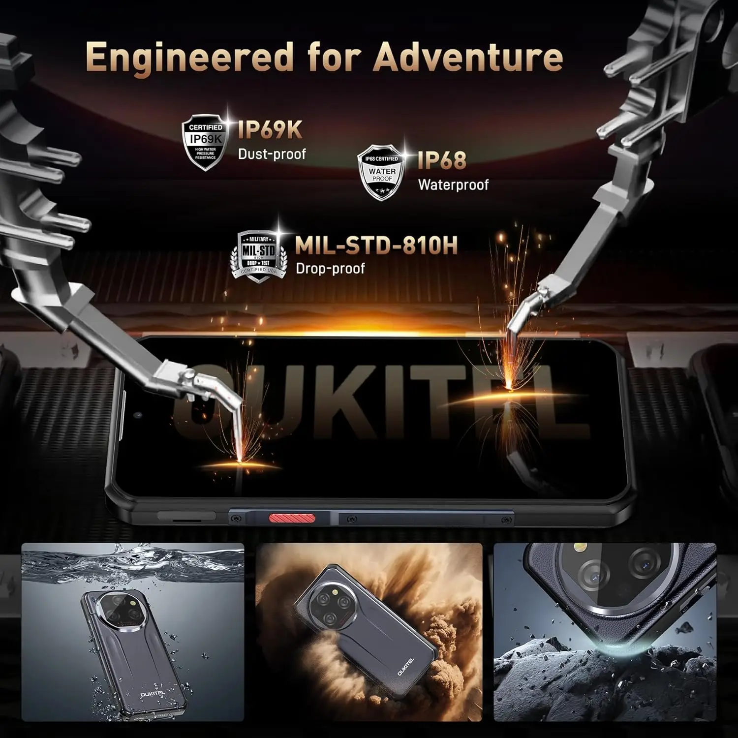 Фото Прочный телефон OUKITEL WP39 PRO 5G, разблокированный сотовый телефон, 2025–36 ГБ + 512 ГБ/2 ТБ, аккумулятор 11 000 мАч (33 Вт), прочный Smartph с функцией 6,6 дюйма FHD + дисплей №5