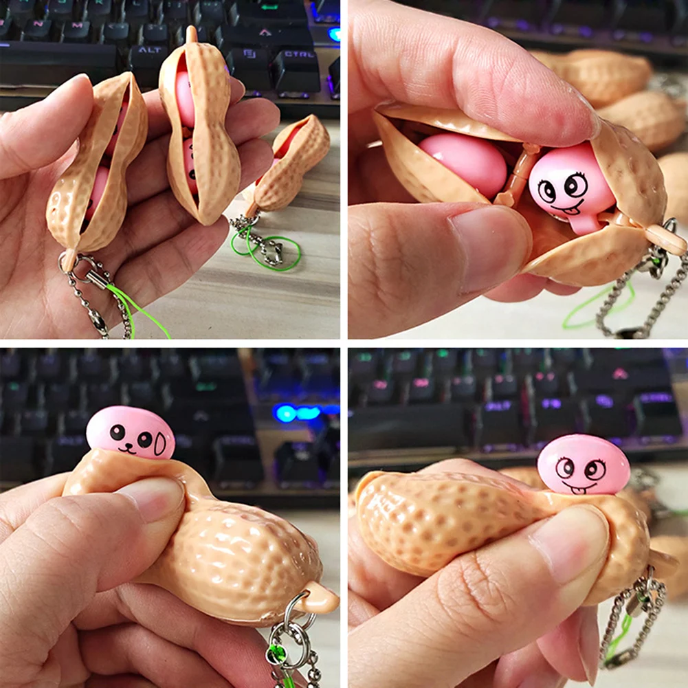 

New Pinch Squeeze Peanut Meat Soybean Squeeze Decompress Relieve Boredom And Vent Unlimited Small Keychain Relive Stress Toys