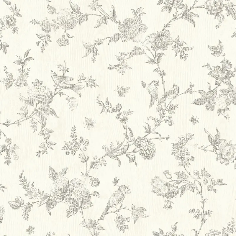 

French Nightingale Taupe Floral Scroll Wallpaper