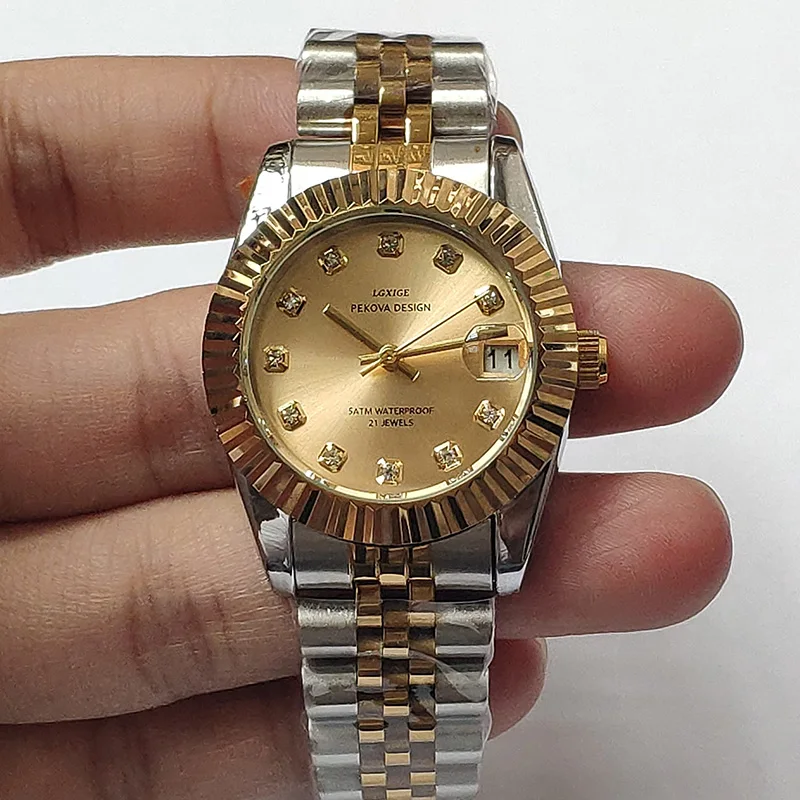 Автоматические часы 31 мм с логотипом на заказ для женщин золотые розовые черные