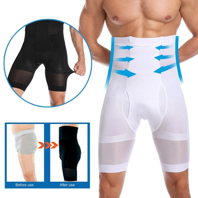 

Men Waist Trainer Shapewear High Waist Tummy Abdomen Leg Control Shorts Anti-Curling Slimming Body Shaper Underwear Boxer Brief