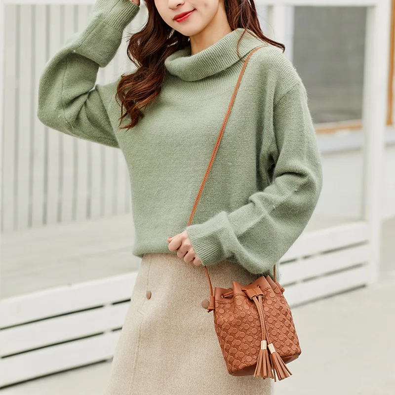 

2022 New Fashion lychee pattern Women Bucket Bag Vintage Messenger Bag High Quality Retro Shoulder Bag Simple Crossbody Bag Tote