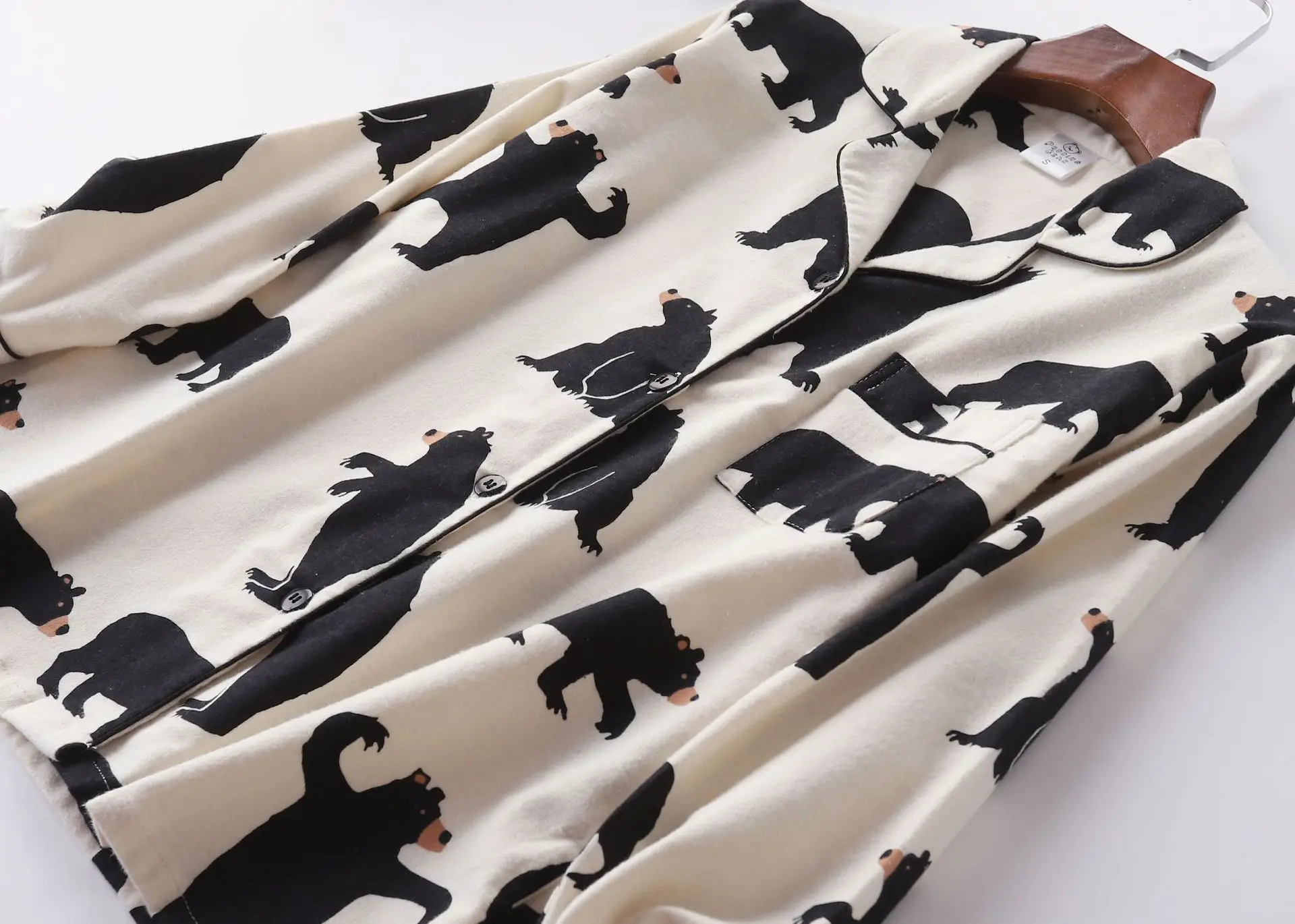 Cute white bear 100% brushed cotton men pajama sets Autumn Casual fashion animal sleepwear men homewear sexy pijamas mujer