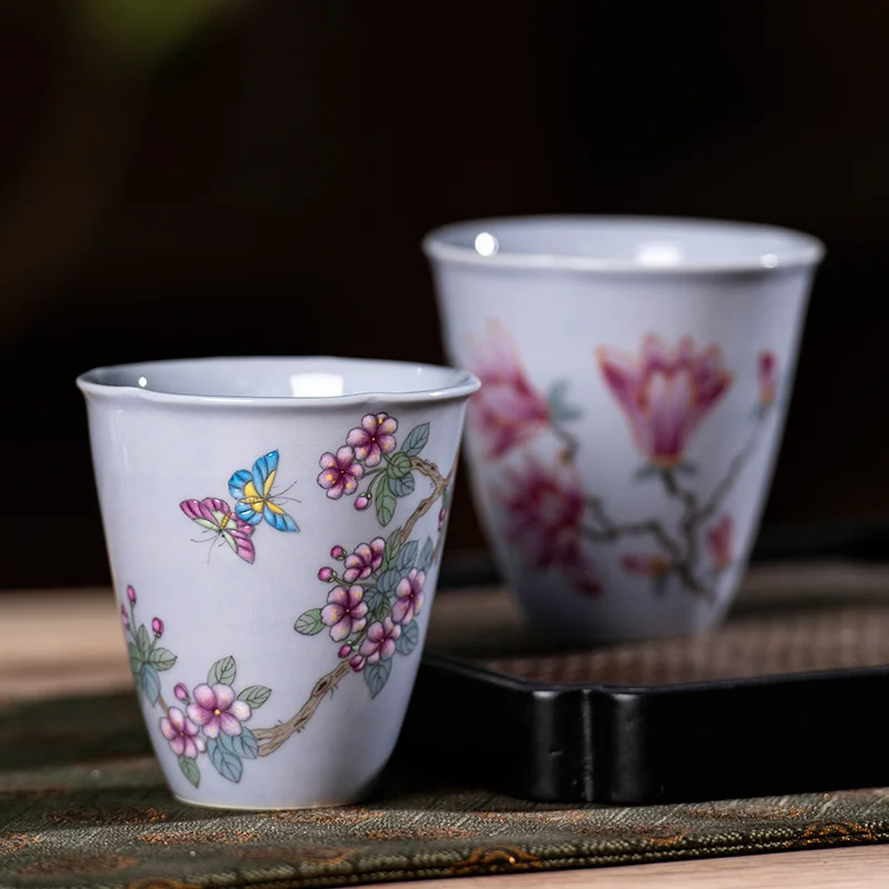 

Handmade Hand-Painted Pastel Tea Flower Master Jingdezhen Ceramic Single Fragrance-Smelling Cup Large