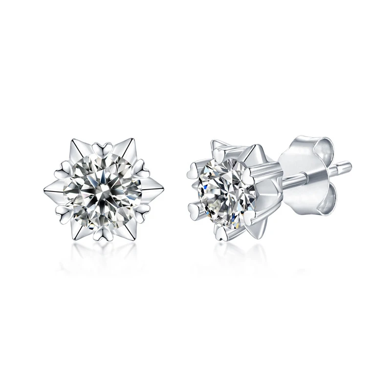 

S925 Sterling Silver Stud Earrings Women's Simple Snowflake Earrings Fashion 0.5 Ct Moissanite Six Prong Earrings