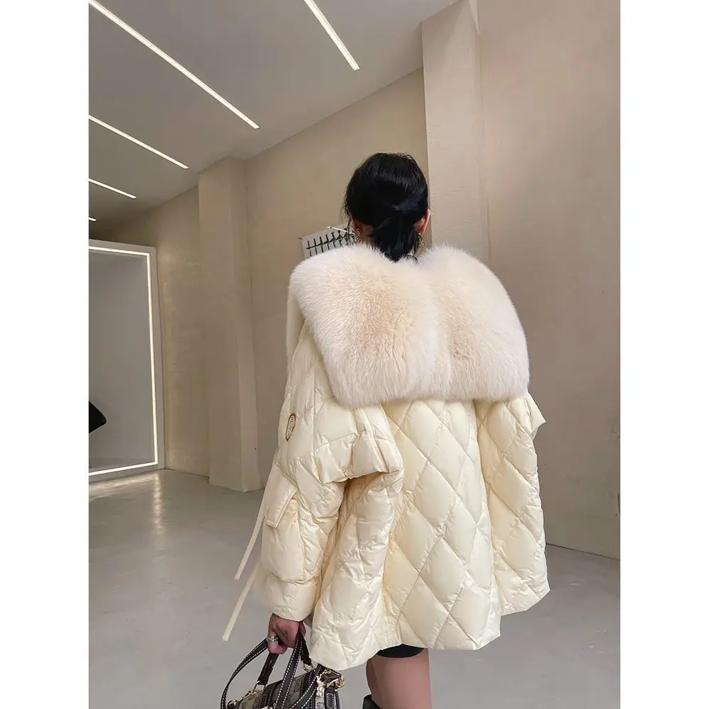 

2022 Winter White Duck Down Jacket Long Sleeve Women Fashion Coat Faux Fox Fur Warm Female Patchwork Casual Outerwear Y178