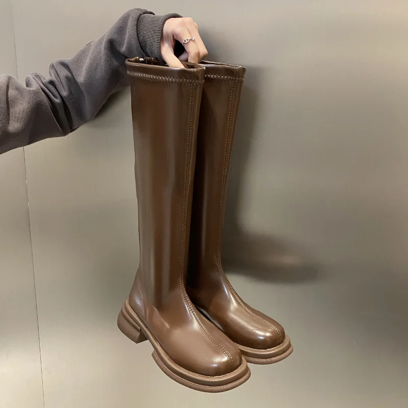 

Autumn Winter Women Flats Heel Women Long Boots High Quality Soft Leather Ladies Knight Boots Casual Knee-high Boots Botas Mujer
