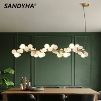 sandyha newest long glass ball chandelier magic beans gold iron art pendant lights living table dining room canteen hanging lamp