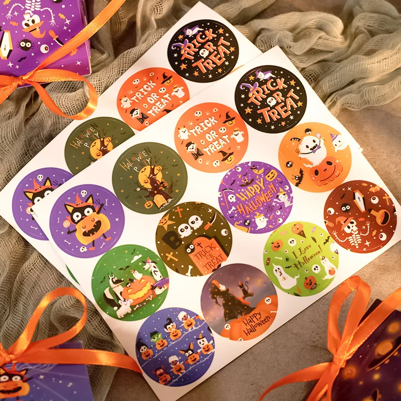 

10 sheets 120pcs Halloween Self Adhesive Paper Stickers Candy Bags Box Trick or Treat Gift Packaging Sealing Sticker Labels